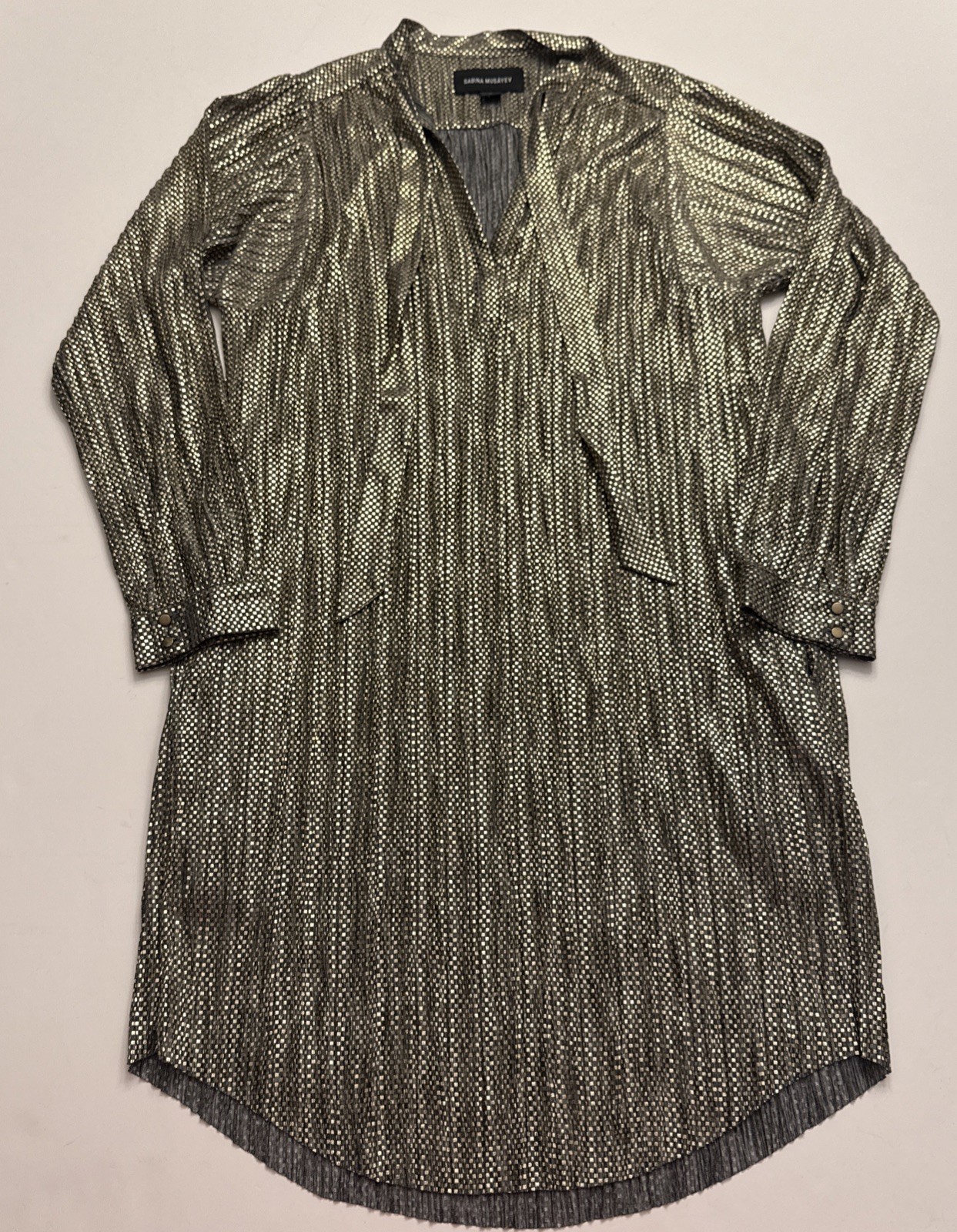 Anthropologie Sabina Musayev Eugene Shimmer Dress Gold Long Sleeve Mini Medium
