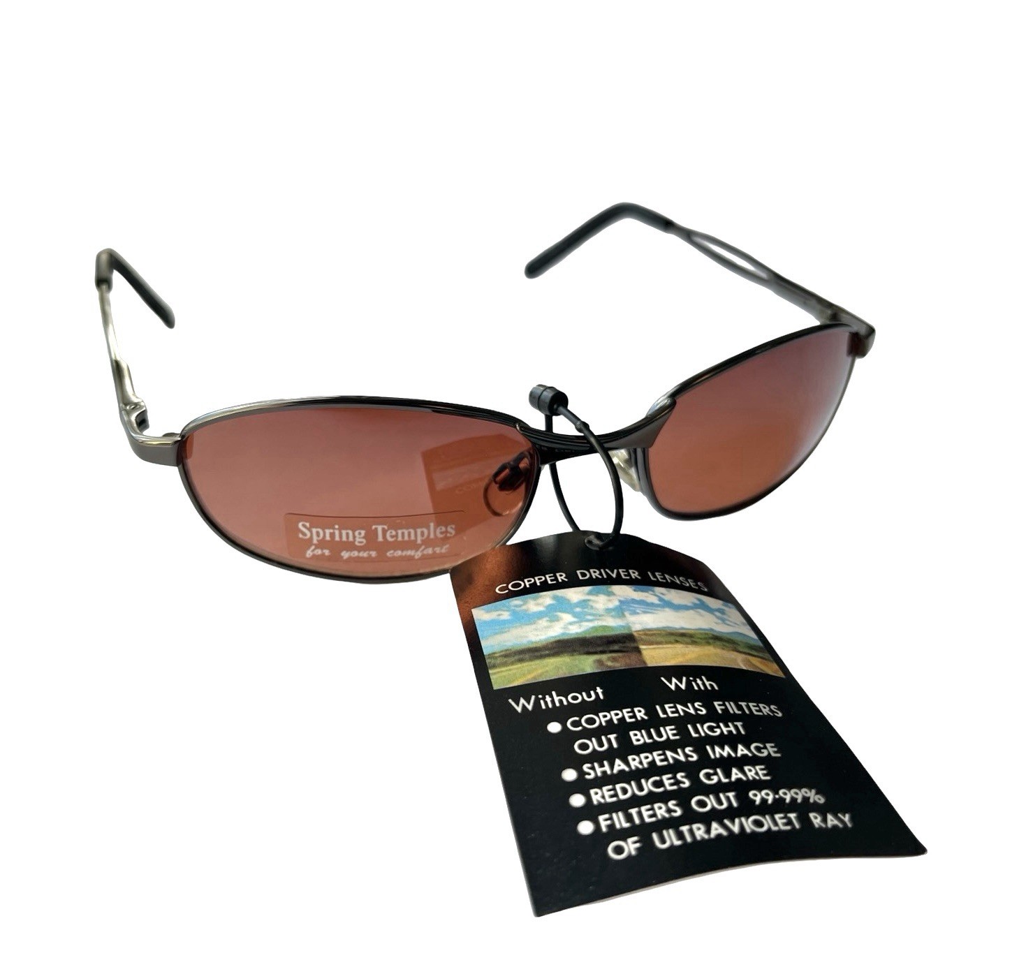 Vintage NOS Copper Lens Driving Sunglasses Spring Hinge UV400 Y2K Unisex New