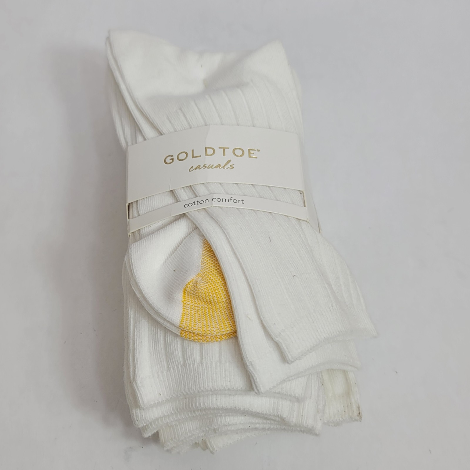 6 Pair x GOLDTOE Women’s Casual Ribbed Crew Socks Medium 6-9 White