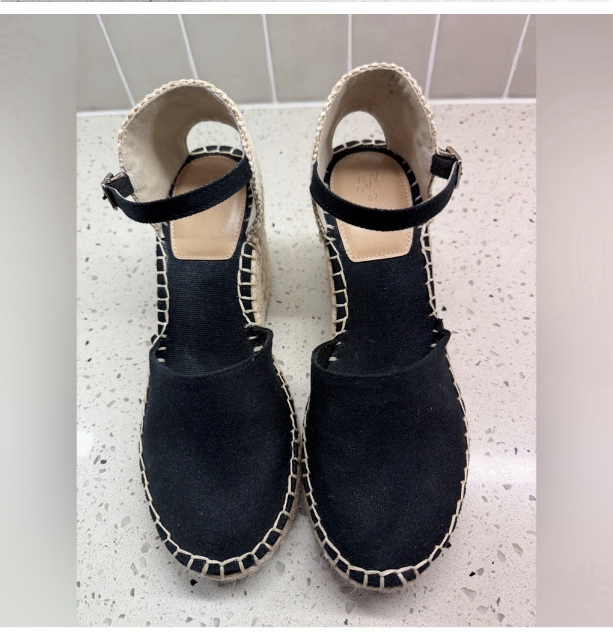 H&M Espadrilles Black Sandals Ankle Strap Women’s 37 (7 US)