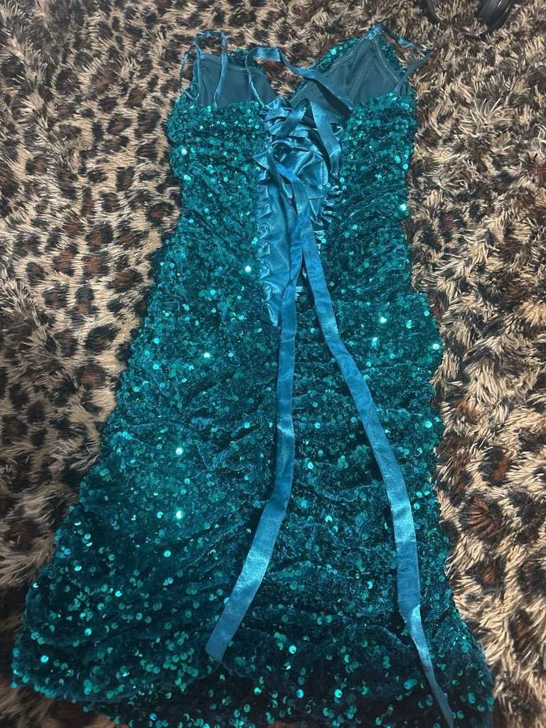 Teal Sequin Strapless Sweetheart Bodycon Short Dress Lined Zip Size m