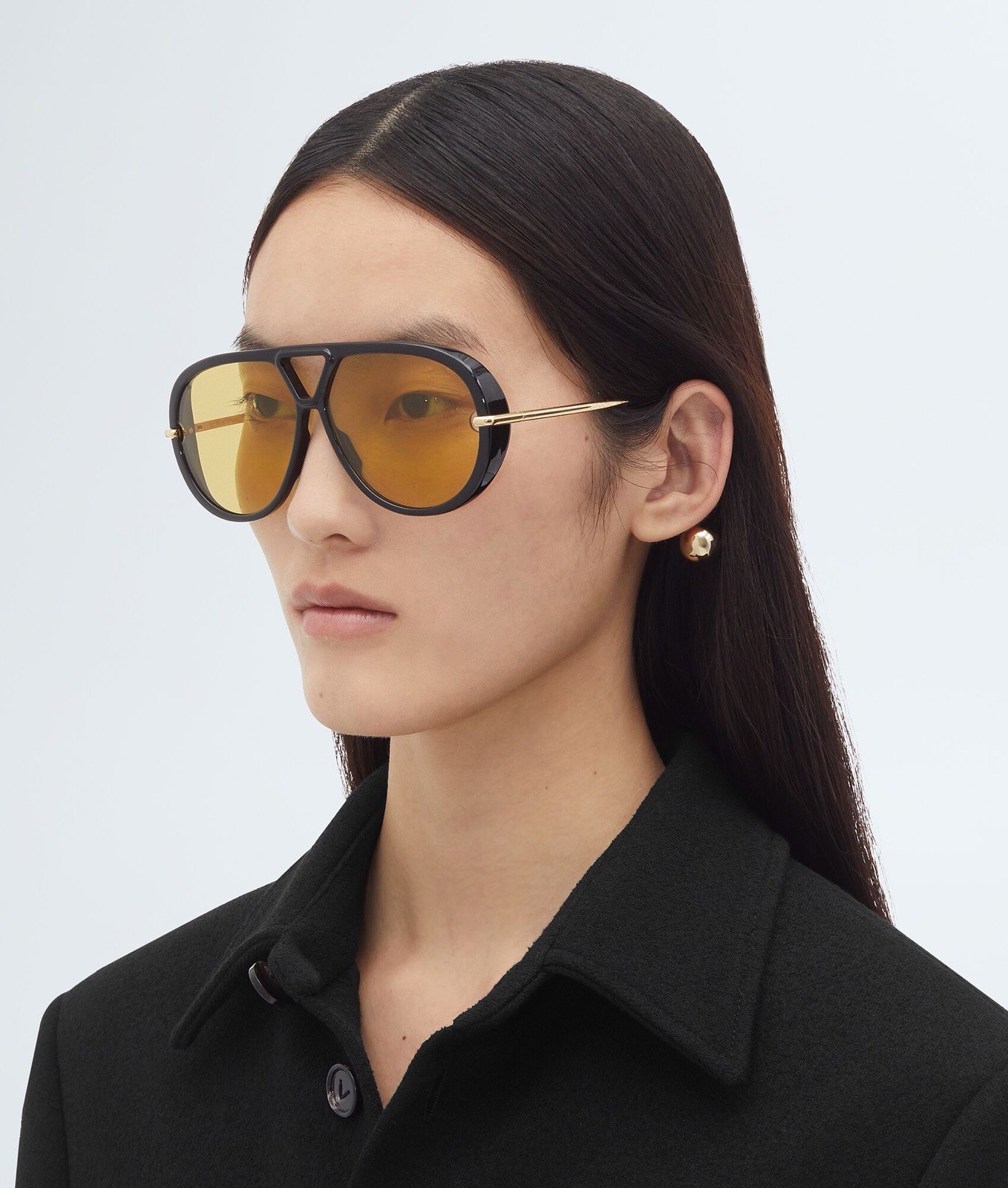 Bottega Veneta BV1273 Oversize Sunglasses Black Frame Yellow Lens USA Fast Ship