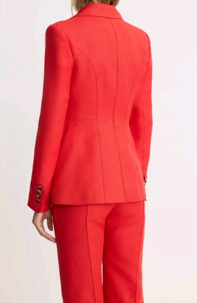 Smythe Seamed Blazer and Wide Leg Pant in Poppy Nwot Linen Blend Size US 2