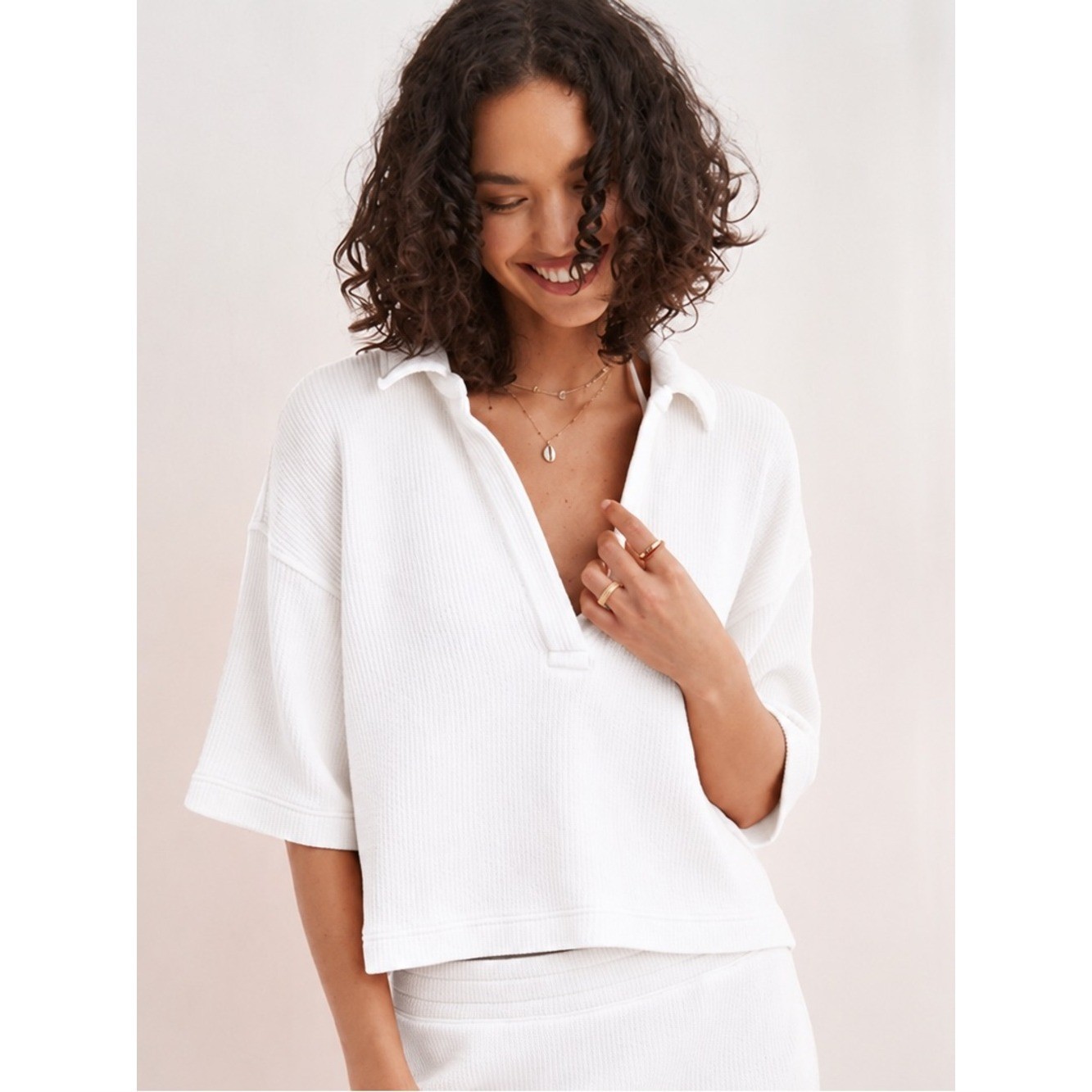 Aerie White White Textured V Neck Sweatshirt XS NWT