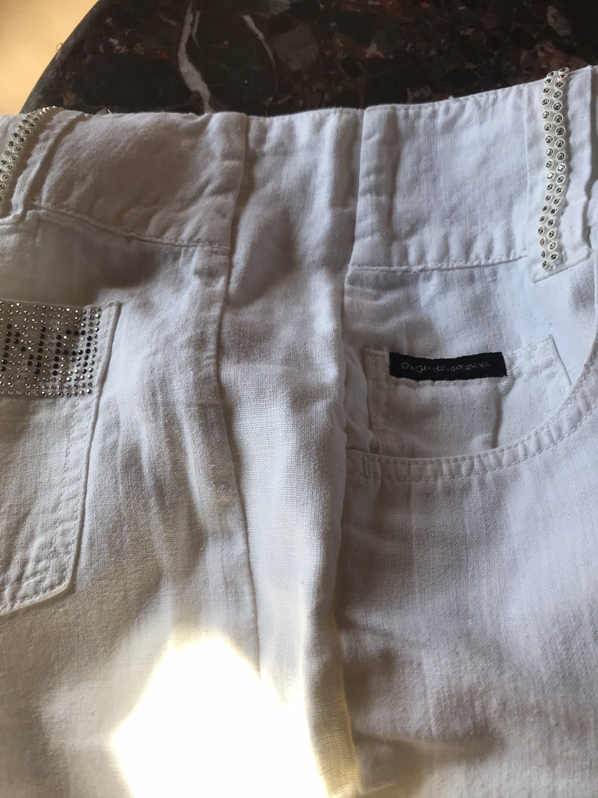 Dolce Gabbana White Capri Pants 52% Linen 48% Cotton Low Cut Rise L