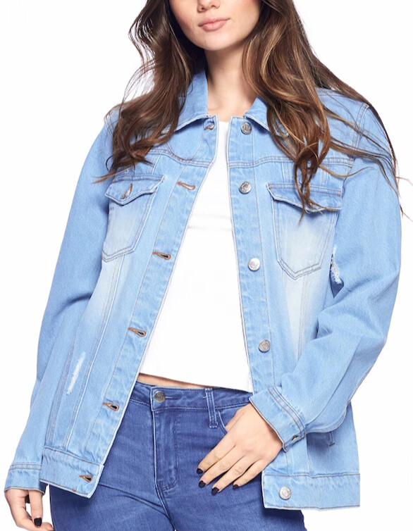 Women’s Lightweight Distressed Classic Casual Denim Cotton Button Up Jean Jacket