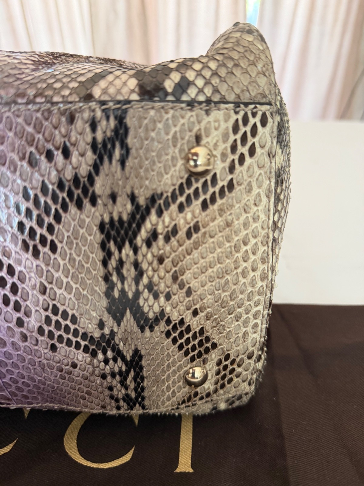 AUTHENTIC GUCCI SOHO LARGE EXOTIC PYTHON TOTE BAG Model Number: 282308