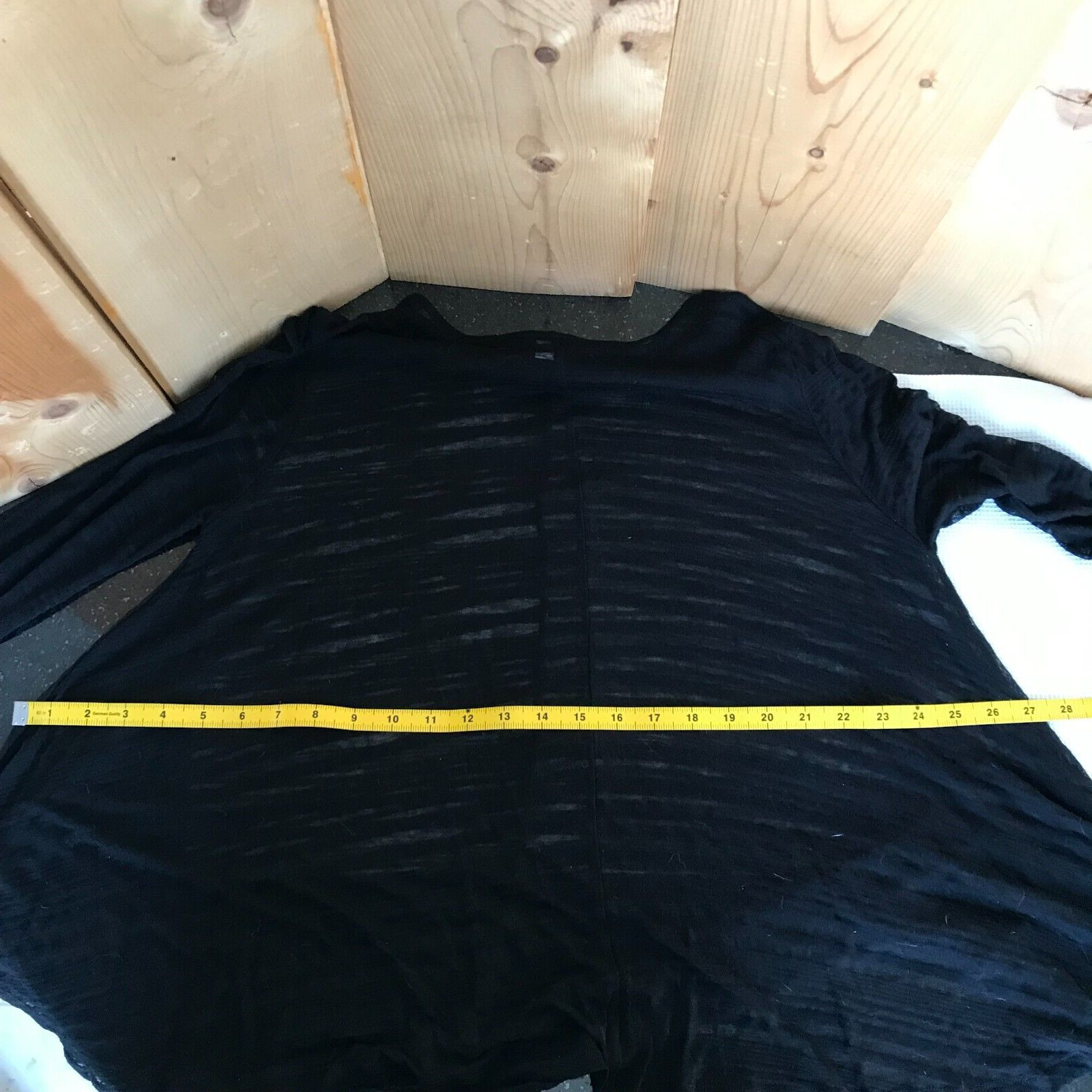 Old Navy Sheer/Semi-Sheer Black Striped Flared Top Long Sleeved, Size: Med Tall