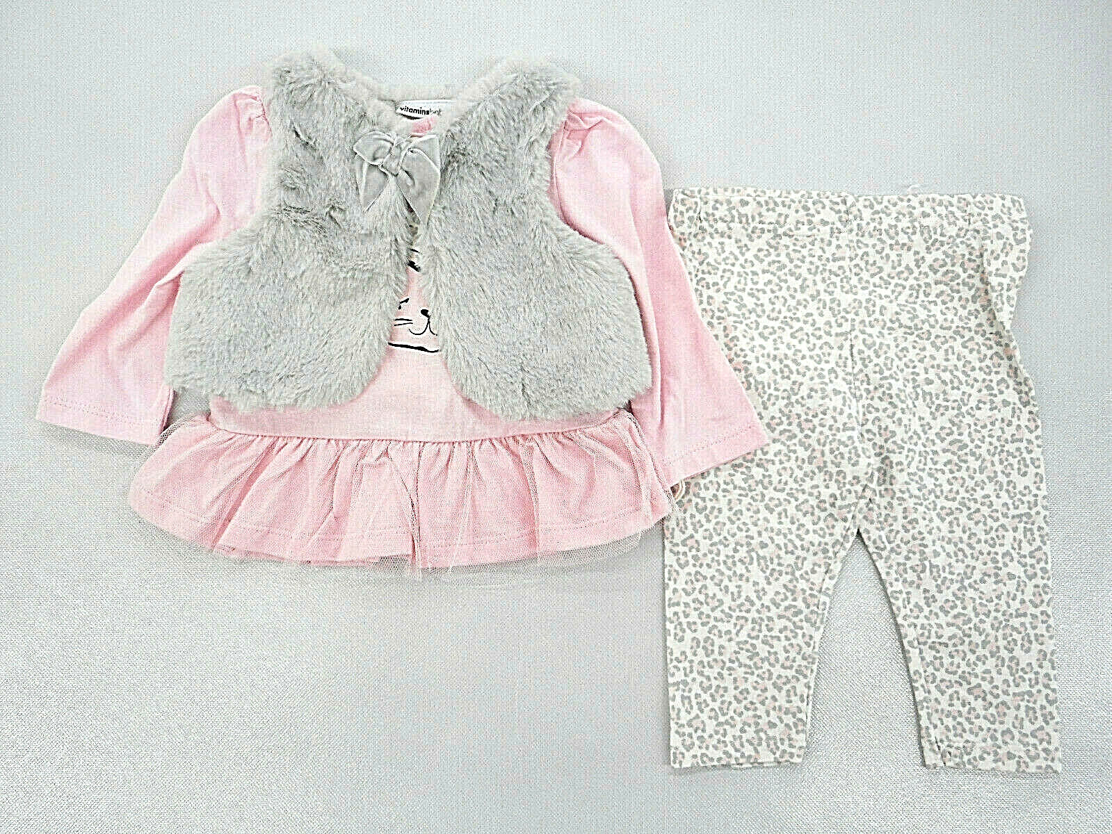 Infant Girls Vitamins Baby $32 Vest, L.S. Top & Pants 3PC Set Sz 3Mth. – 9Mth.