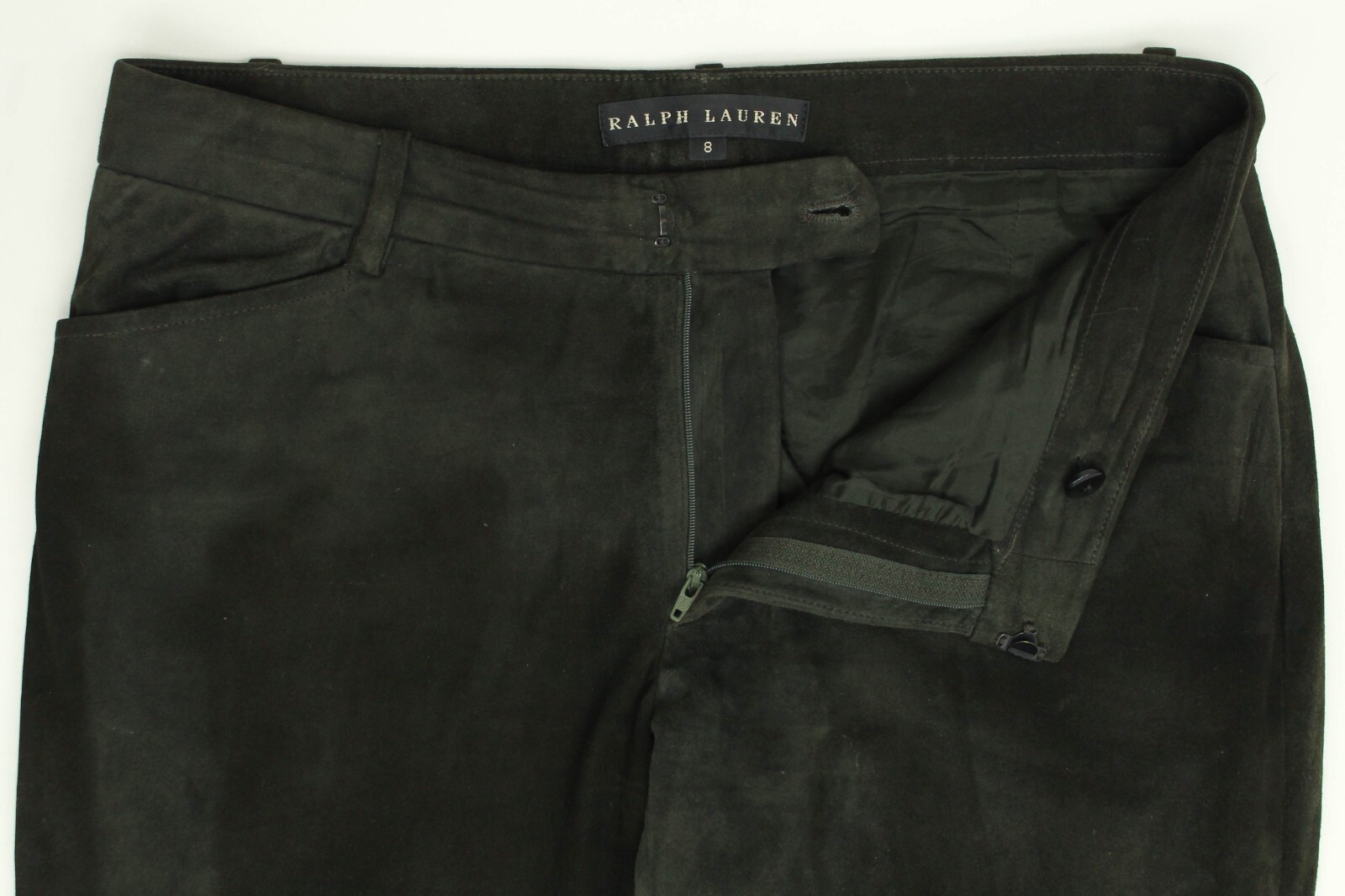 Ralph Lauren Black Label Sample Green Suede Riding Equestrian Kyler Pant 8 Flaws