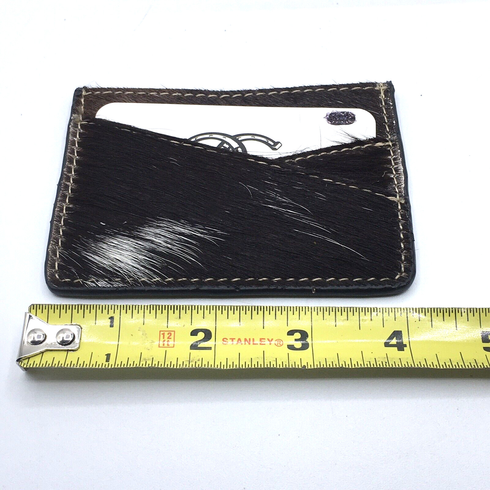 Countryside Brown White Cowhide Leather Fur Credit Card ID Holder Wallet New