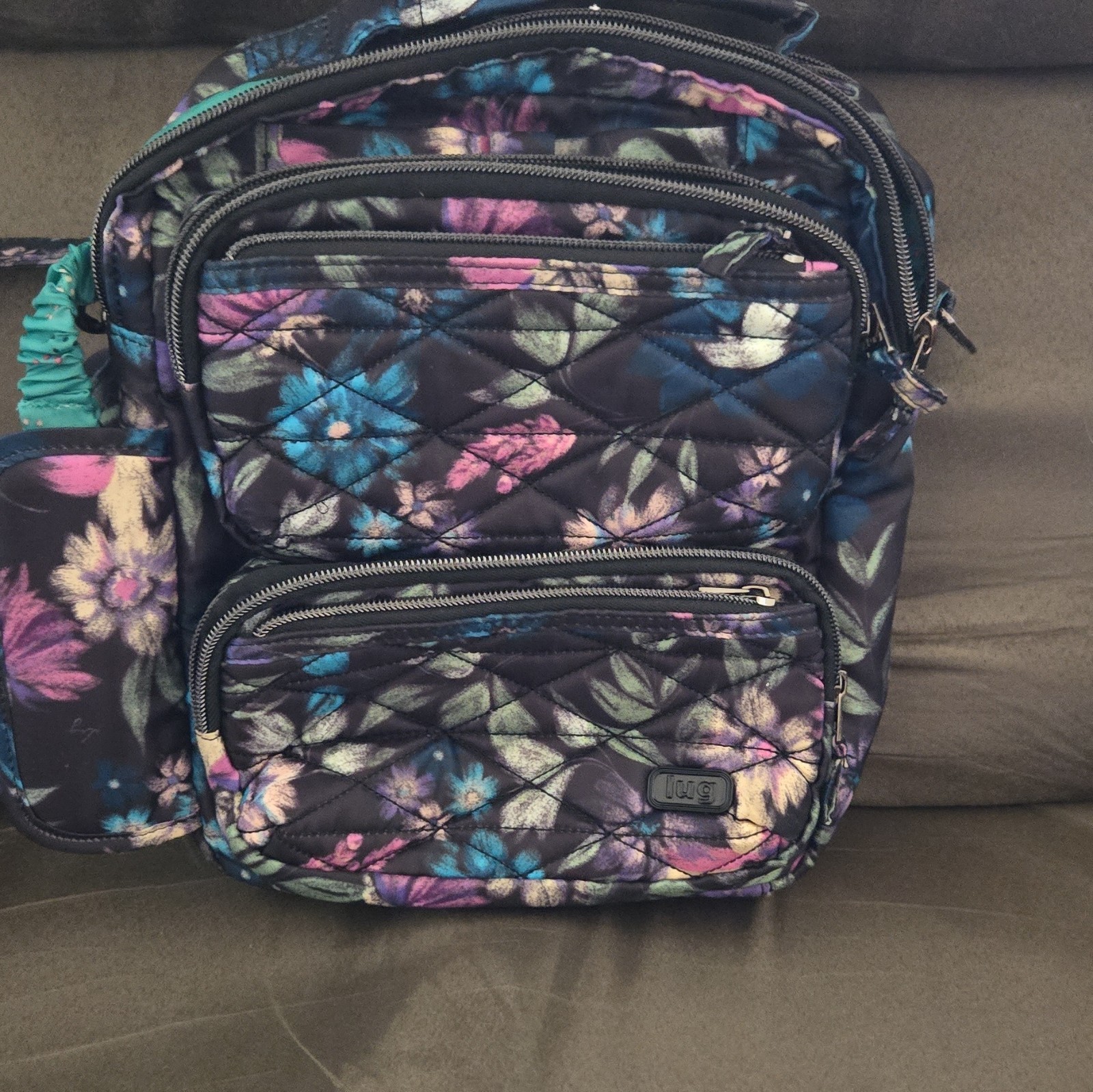 Lug Compass Floral Quilted Backpack Multi-Zip w/ Crossbody Strap, Medium