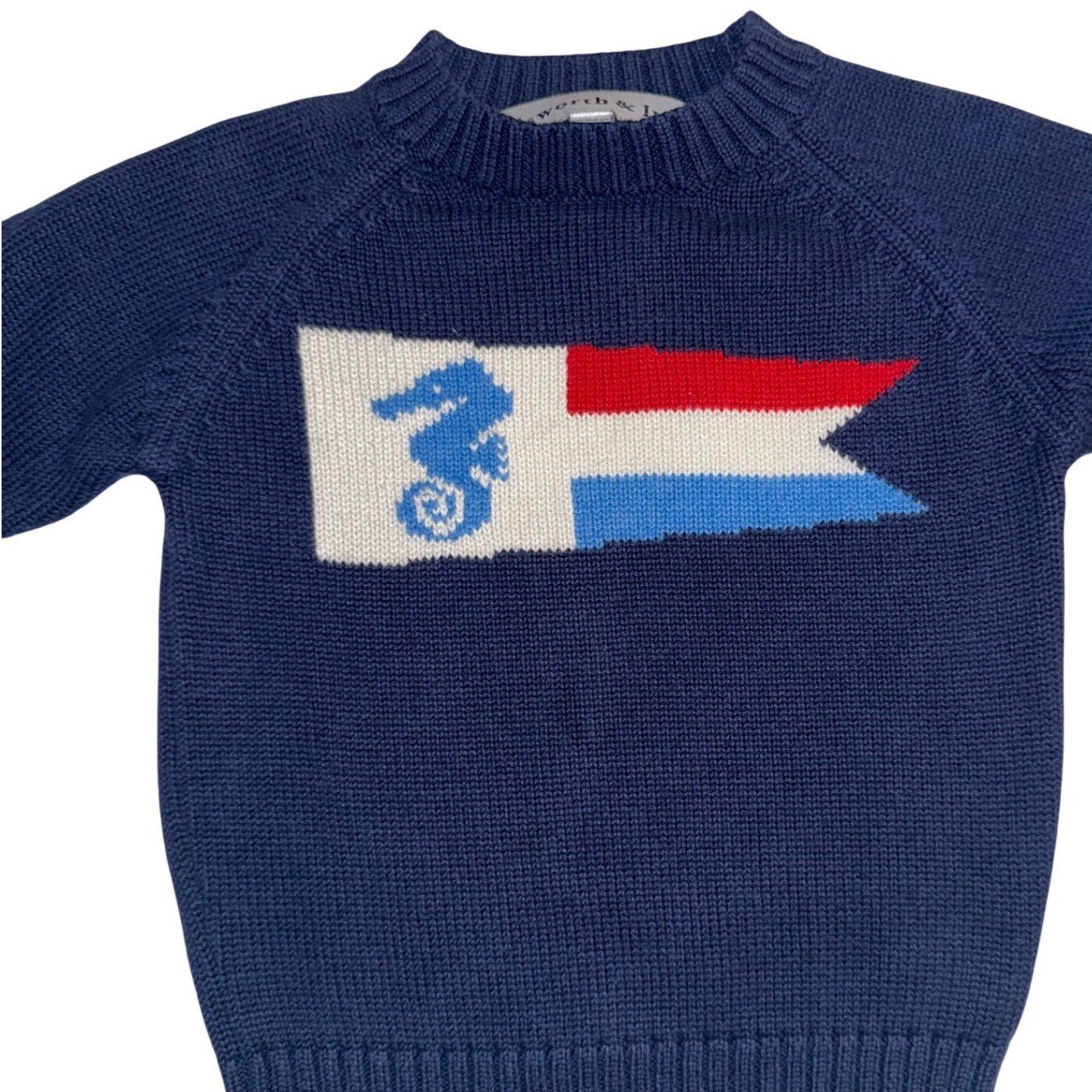 Ellsworth & Ivey Kids Burgee Flag Navy Blue Seahorse Nautical Flag Sweater 2T