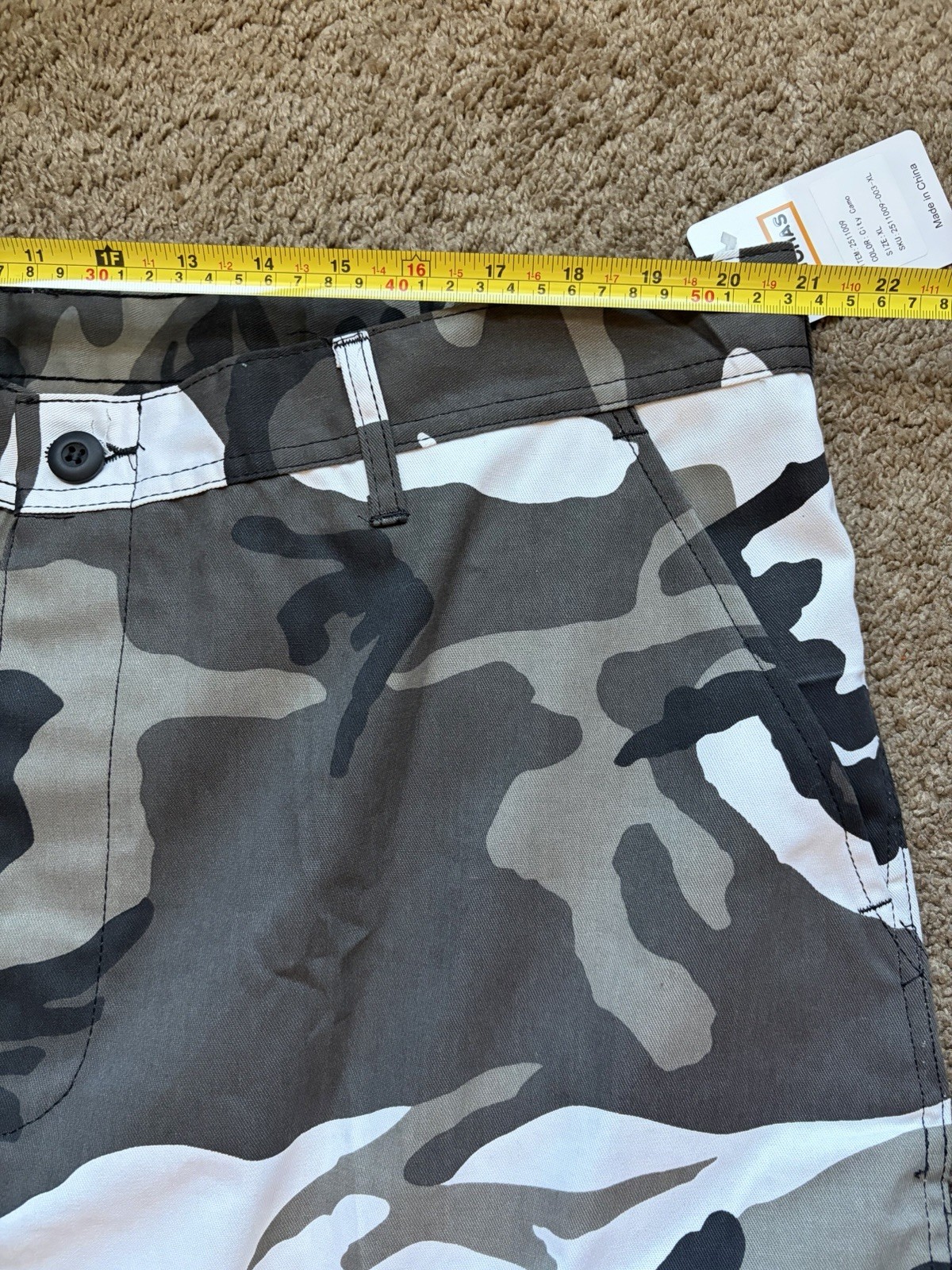 Men’s XL Regular Gray Black White Camouflage Cargo Pants Adjustable Waist