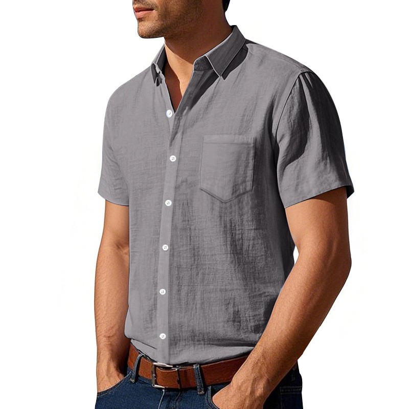 New Solid Color Linen Short Sleeve Casual Shirt