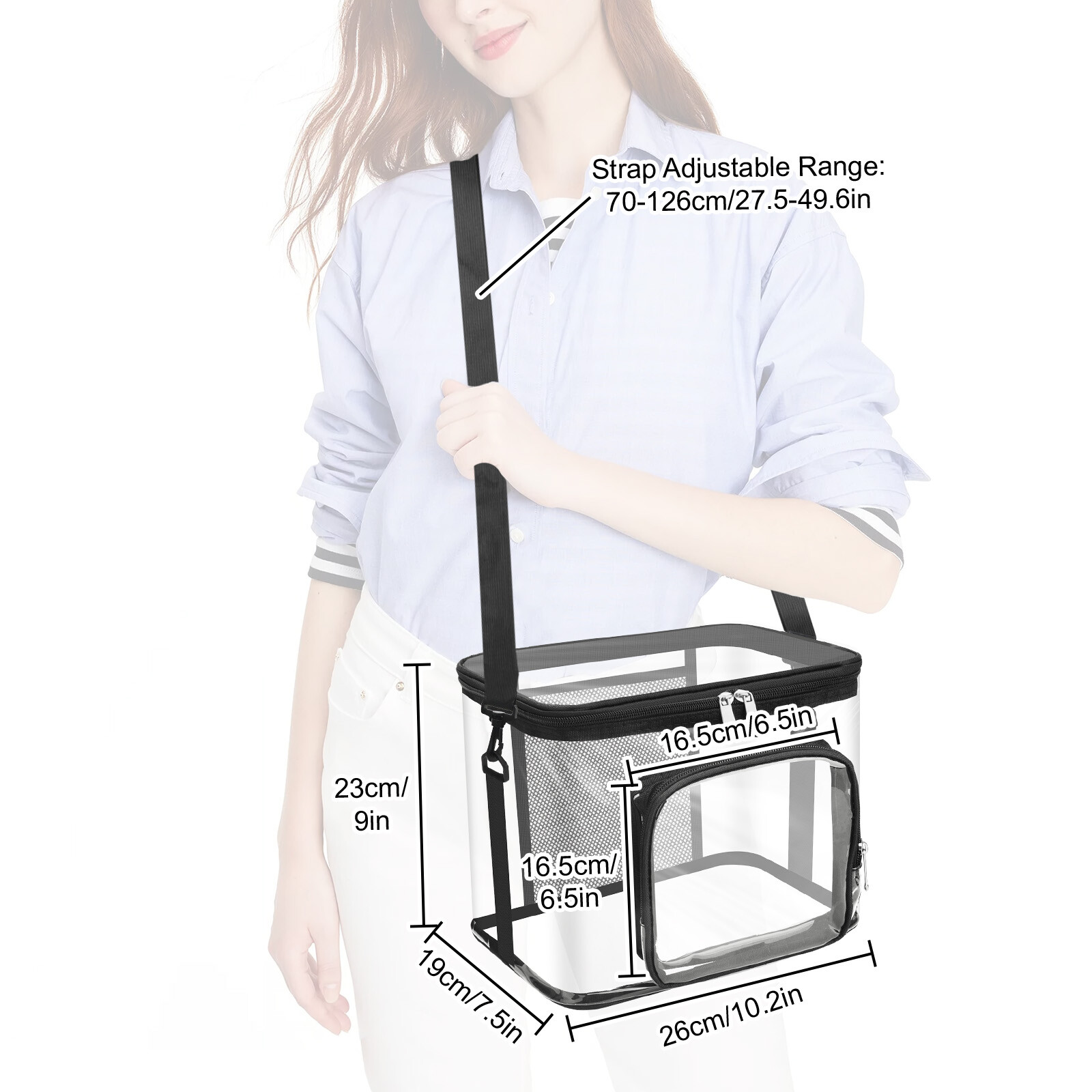 Large Clear PVC Satchel Bag Transparent Lunch Bag with Strap for Work & Travel