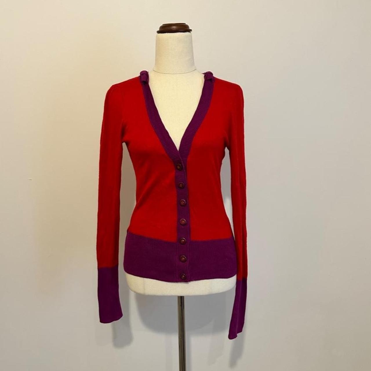 Alannah Hill Silk Cashmere Cardigan Red Purple Bow Back Knit Size 8 XS