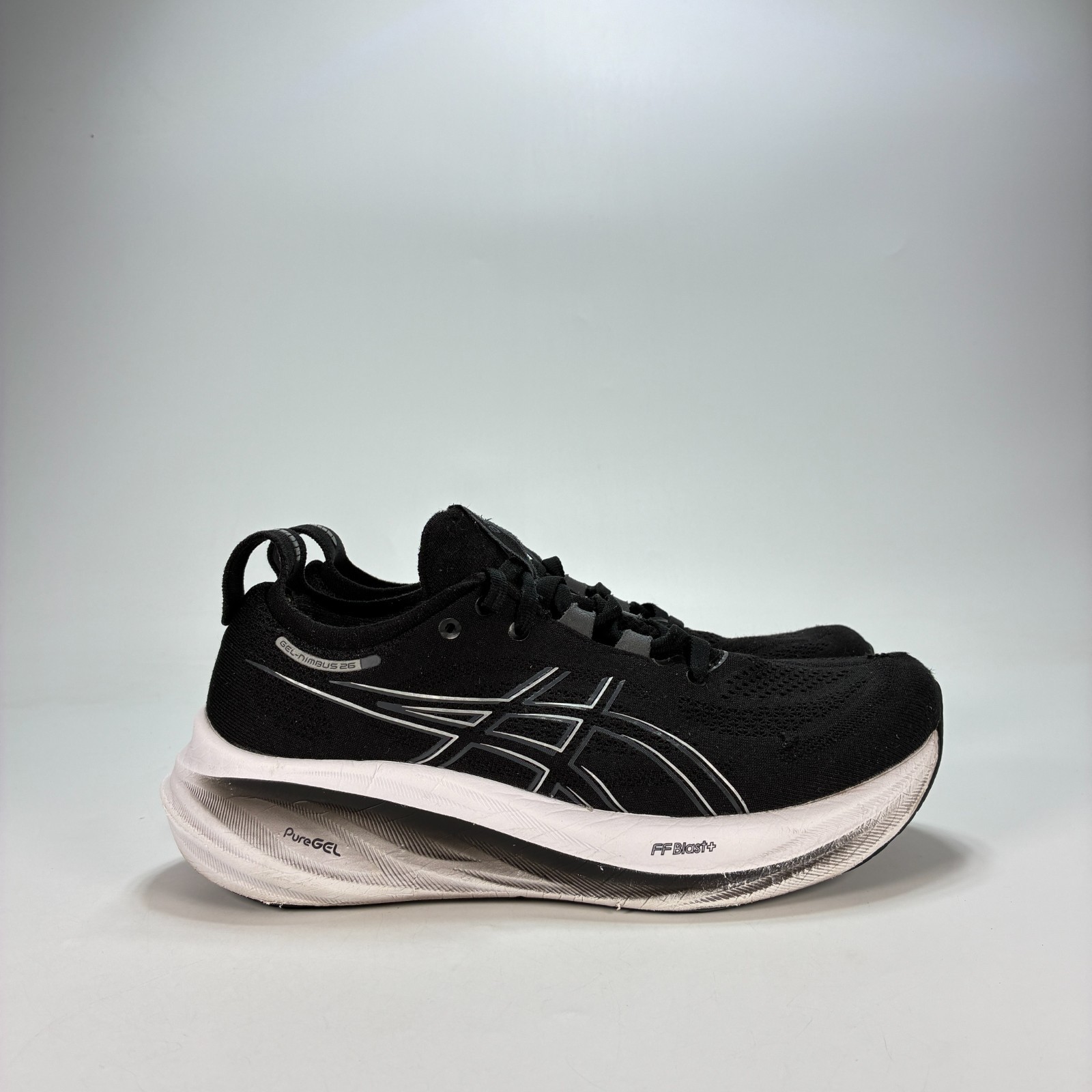 ASICS GEL-NIMBUS 26 Wide Black White Lace Up Running Shoes 1012B602 Women’s Sz 8