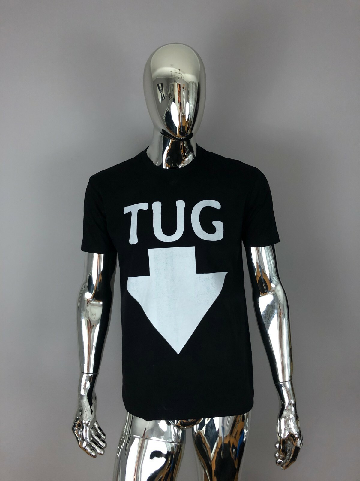 Next Level Tug Here Arrow Down Funny Graphic T-Shirt Black Novelty Tee Size M