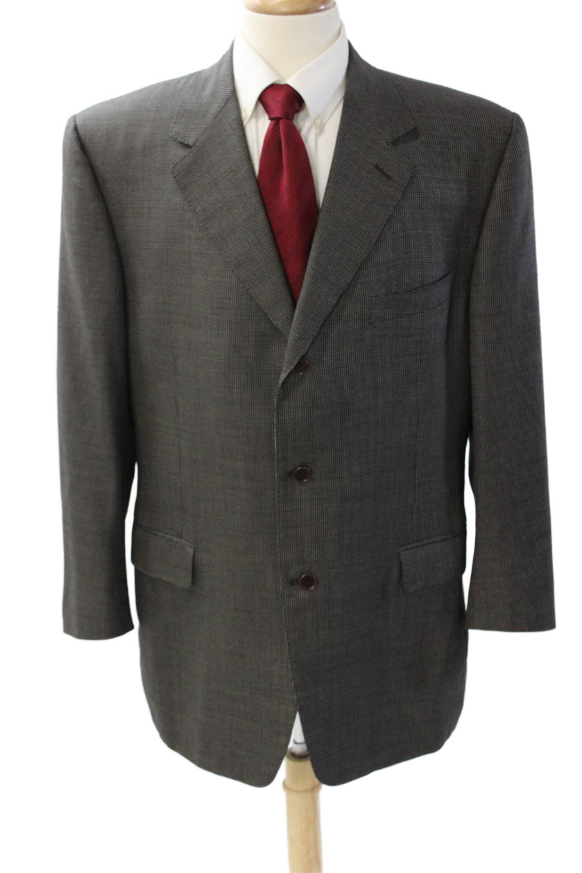 Canali Mens Dark Gray Classic Suit Jacket Button Rayon Cupro Bemberg Size 58