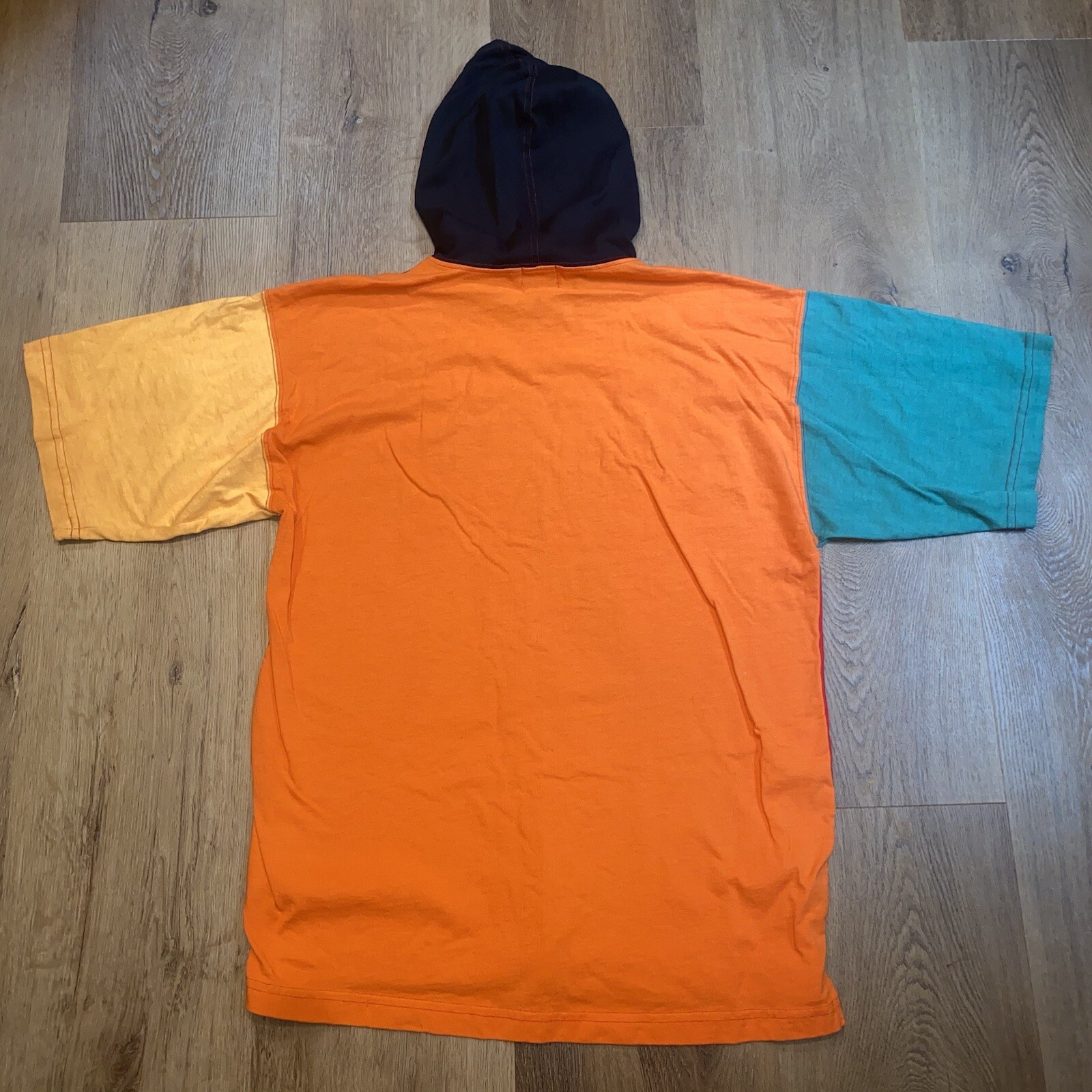 Vintage 90s Hoody Shirt Mens Medium Color Block Tee Skate Hip Hop Street Wear