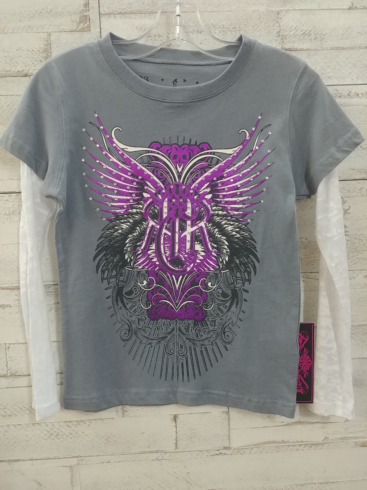 Girl’s Rock & Roll Cowgirl Ash Gray Long Sleeve Tee G4F6346 M