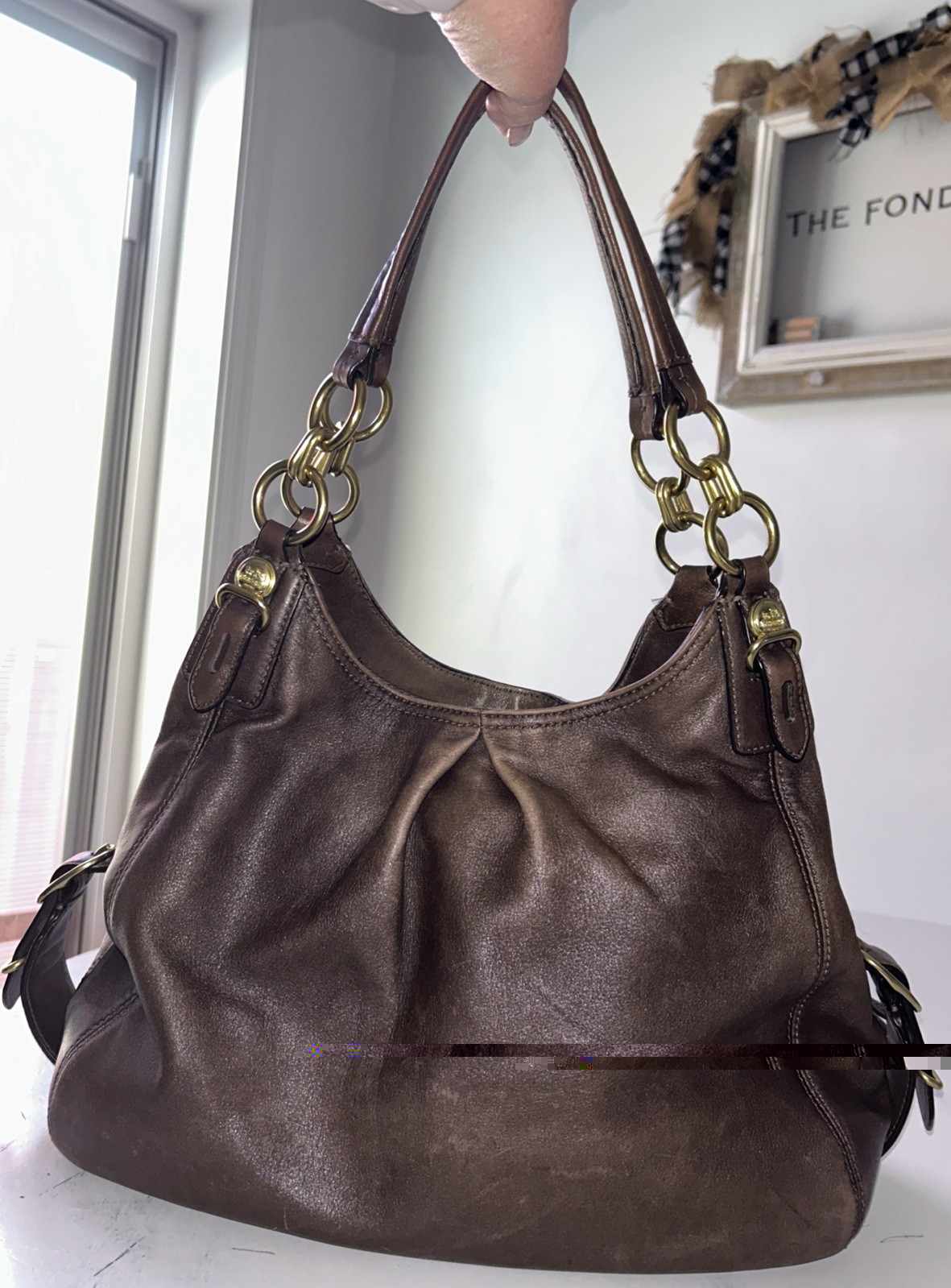 VTG Coach Madison Maggie Shoulder Bag Brown Leather G1082-15742 3 Compartments
