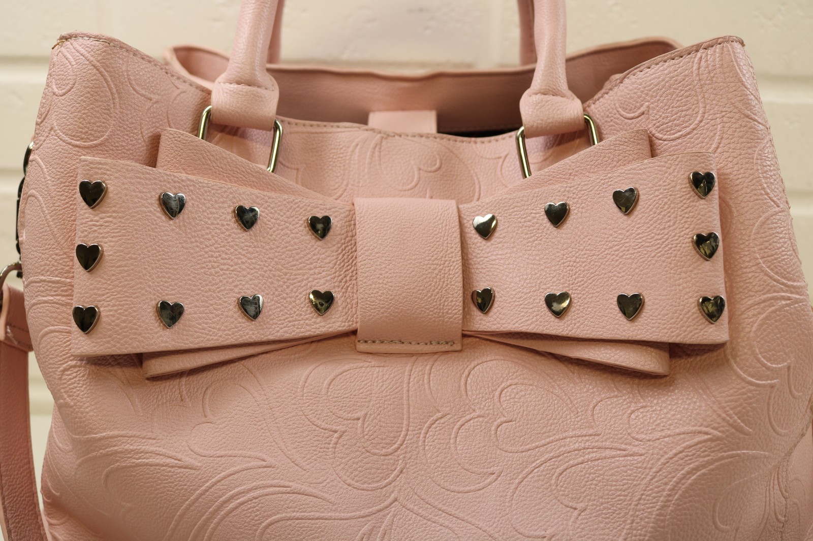 Betsey Johnson XO Mona Blush Heart Studded Handbag Crossbody