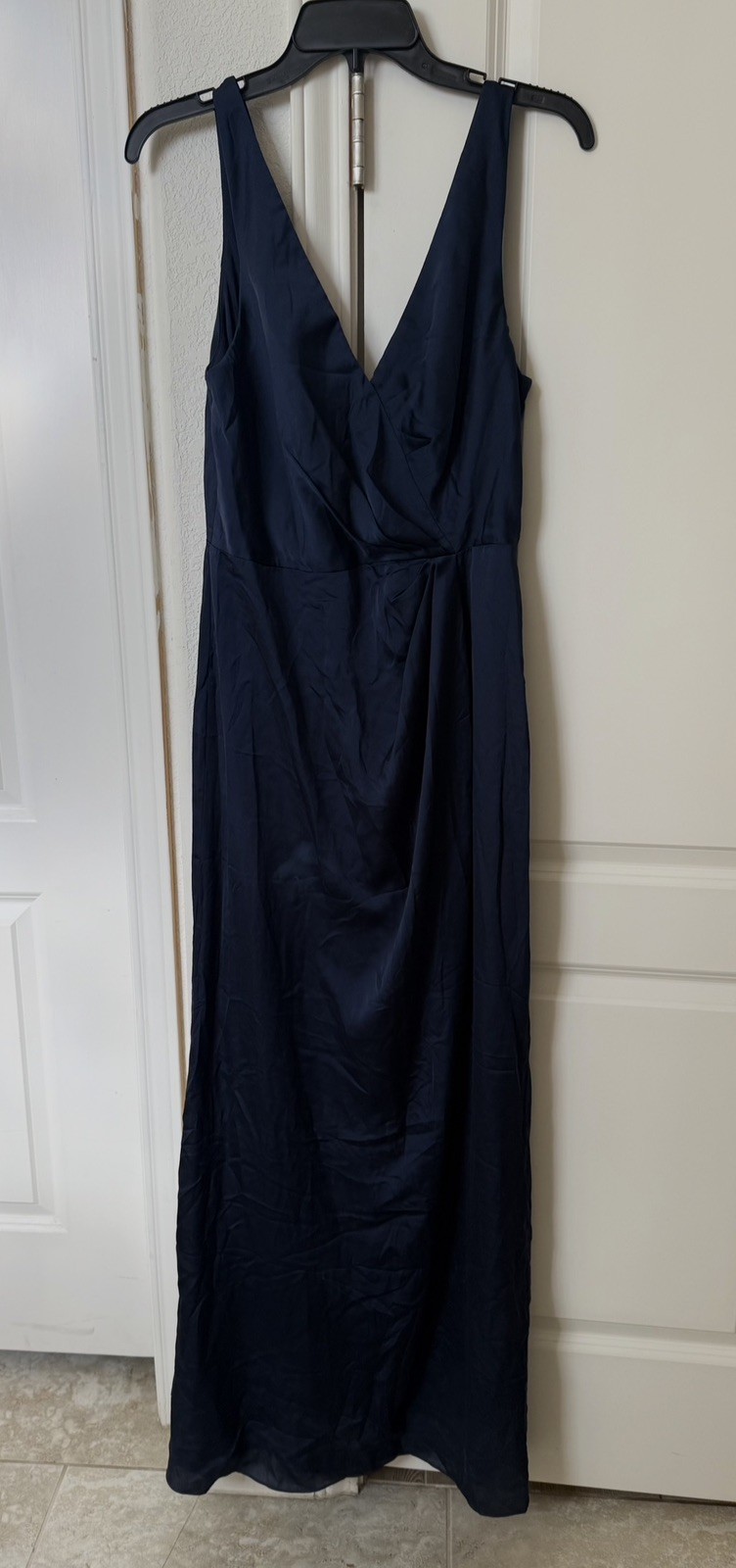 After Six Midnight Navy Blue Sleeveless Satin Faux Wrap Gown Size 10 $261 6864