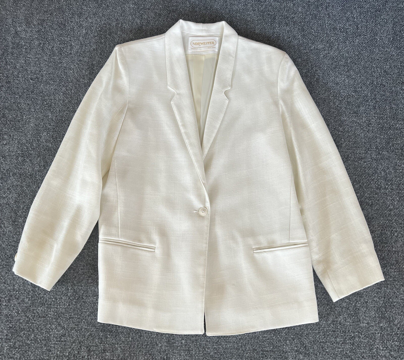 Norwester Womens VTG Blazer Cream White One Button Rayon Blend Lightweight 11/12
