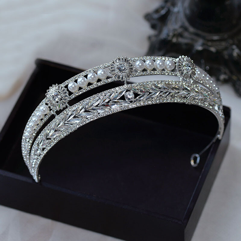 4cm Tall Crystal Pearl Tiara Crown Wedding Bridal Queen Princess Prom 2 Colours