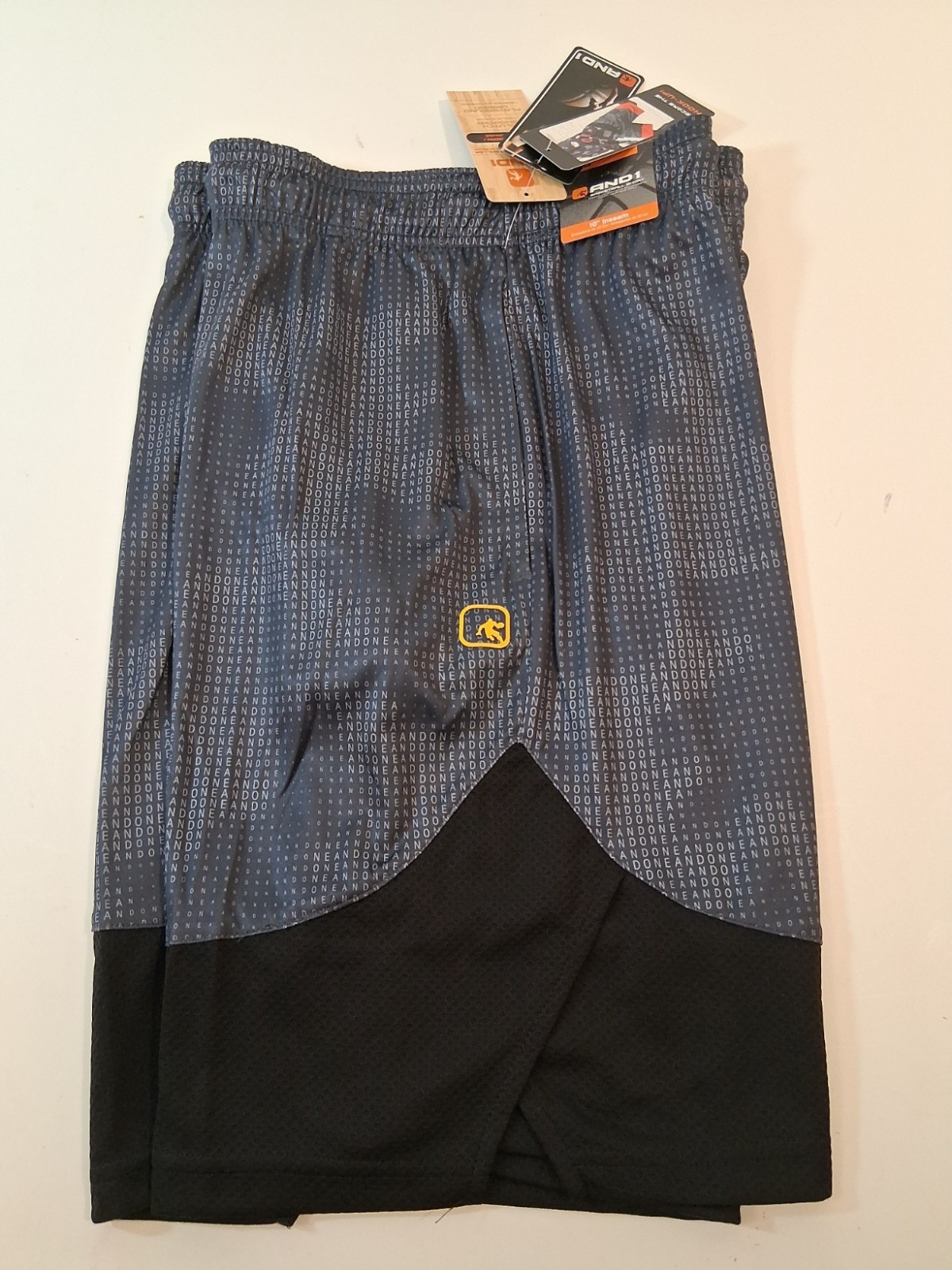 And1 Mens Shorts Basketball Gym Premium 10″ Inseam Black Yellow S M L XL 2XL 3XL