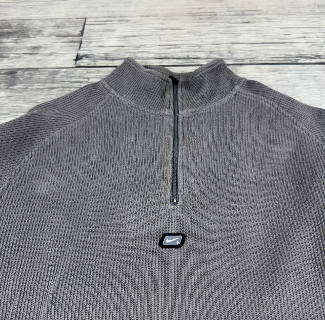 Vintage Nike Quarter Zip Sweater Mini Swoosh Ribbed Knit Pullover Y2K