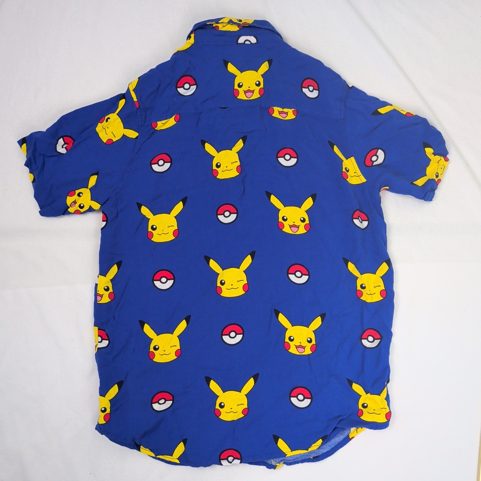 Pokemon Pikachu Poke Ball Blue Button Up Shirt Boys Large
