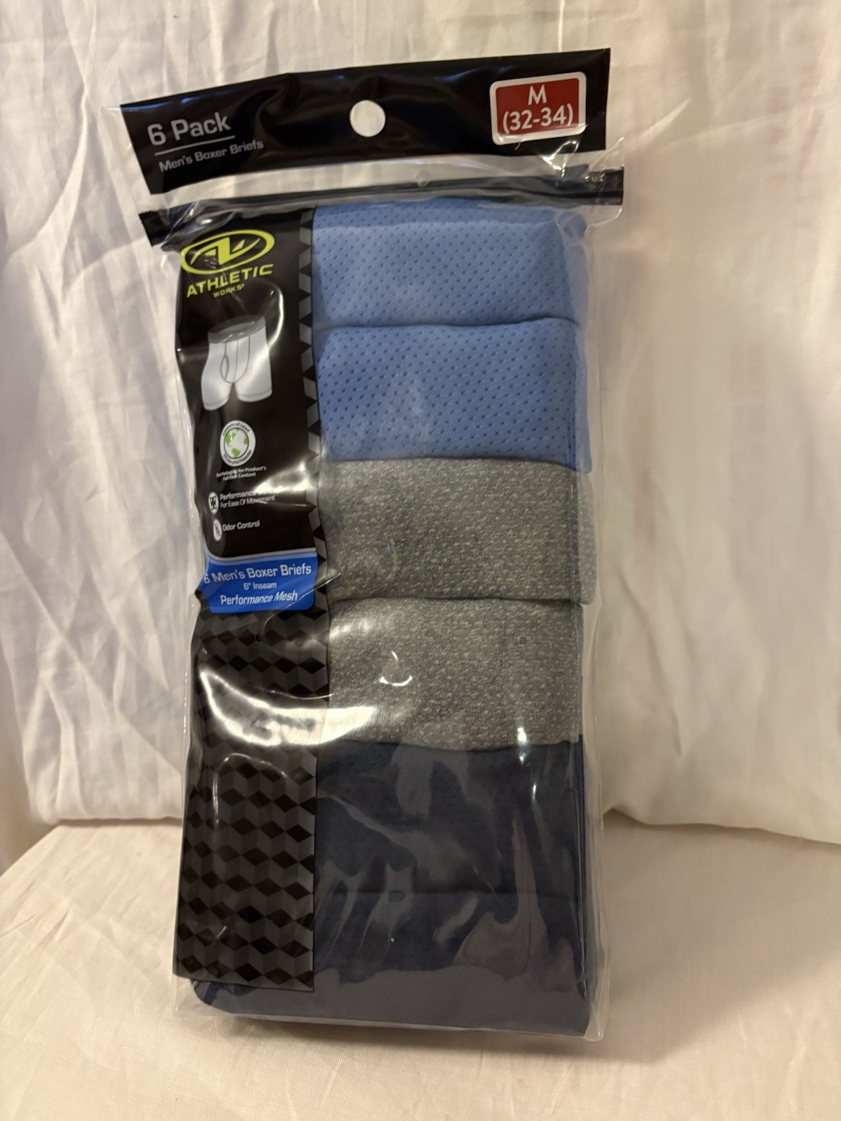 ATHLETIC WORKS – SIZE: M (32-34) – 6-PACK Breathable Mesh Boxer Briefs – NEW! Z5