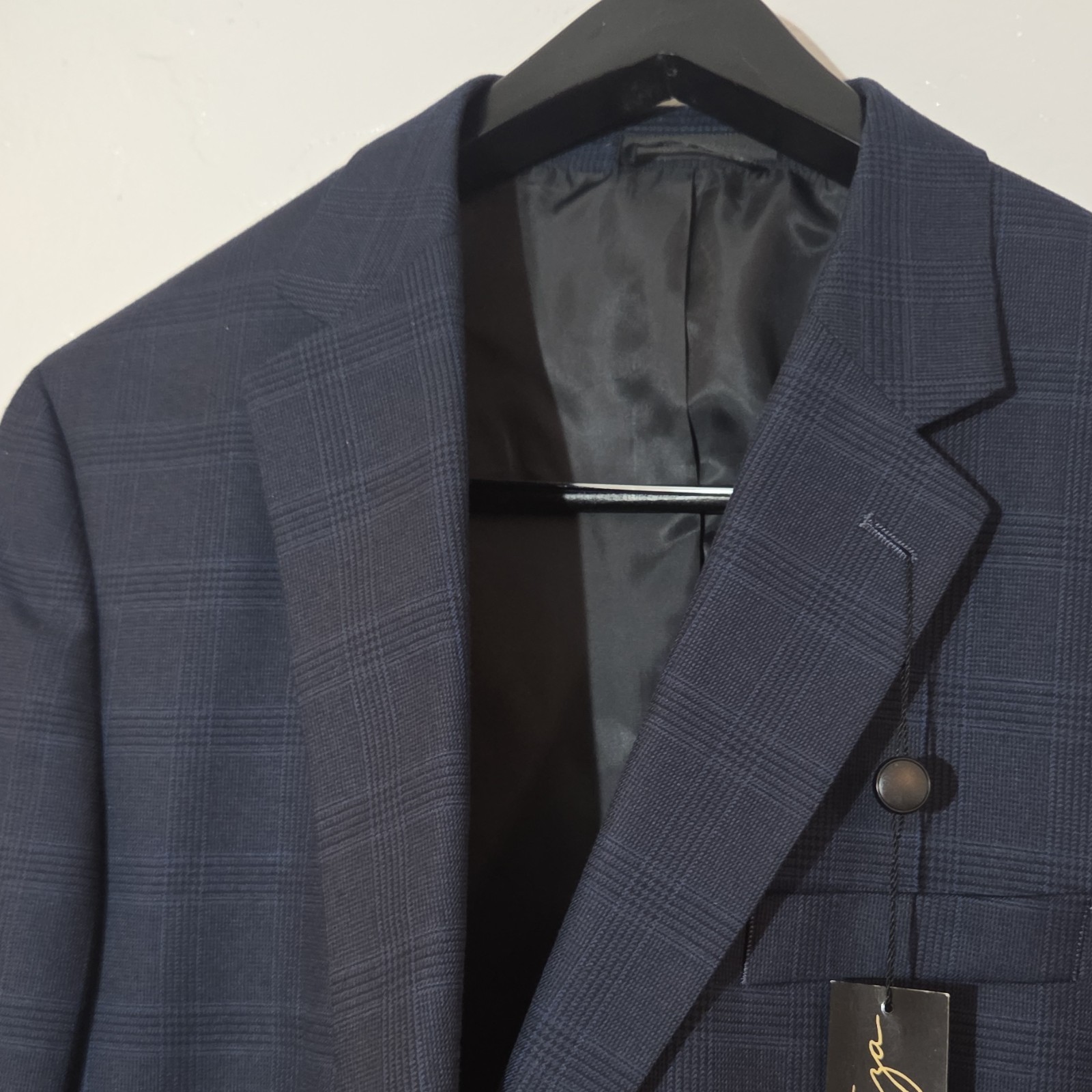 Andrew Fezza Signature Colection Charcoal Plaid Suit Jacket 46L 2-Button
