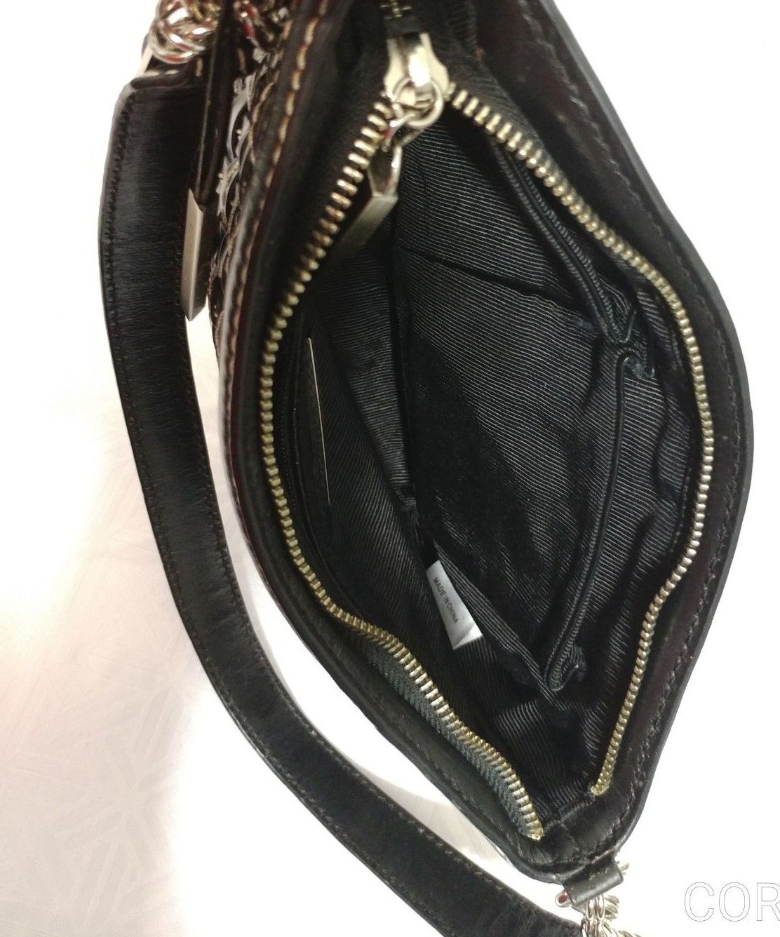 ELLIOTT LUCCA Woven BLACK LEATHER WHITE THREADED PURSE SHOULDER BAG Handbag