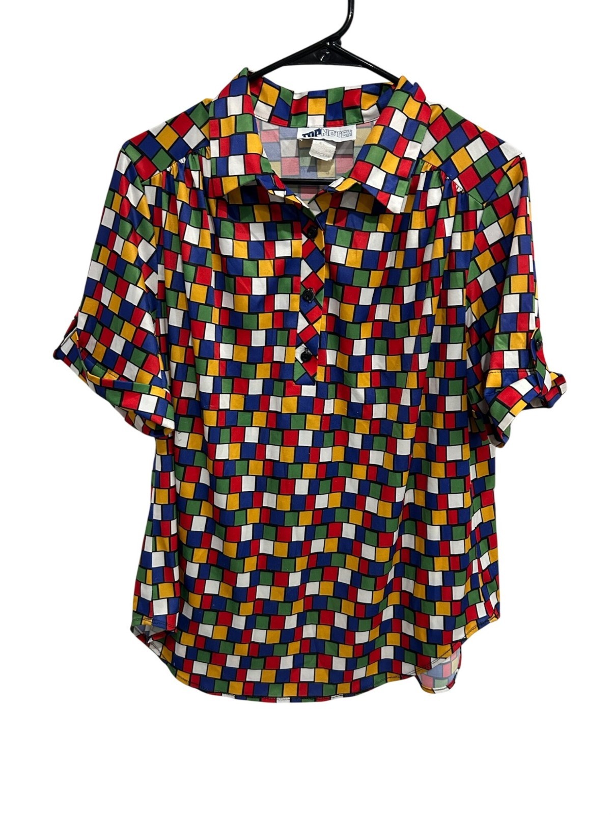 Vintage TopNotch Multicolor Geometric Button-Down Blouse Size 16W 80s Boho