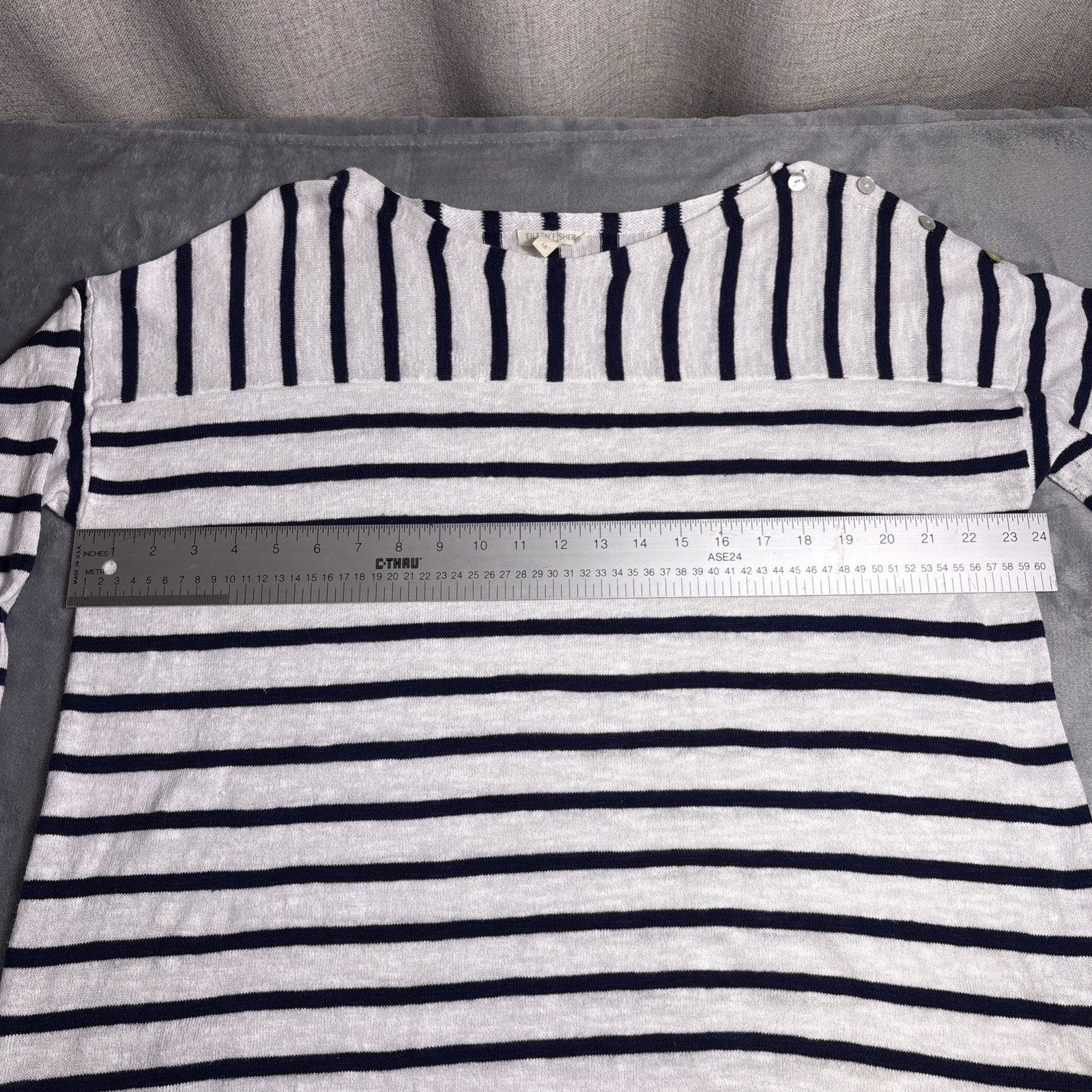 Eileen Fisher Womens Navy & White Linen Cotton Stripe Knit Sweater 1X Drapey
