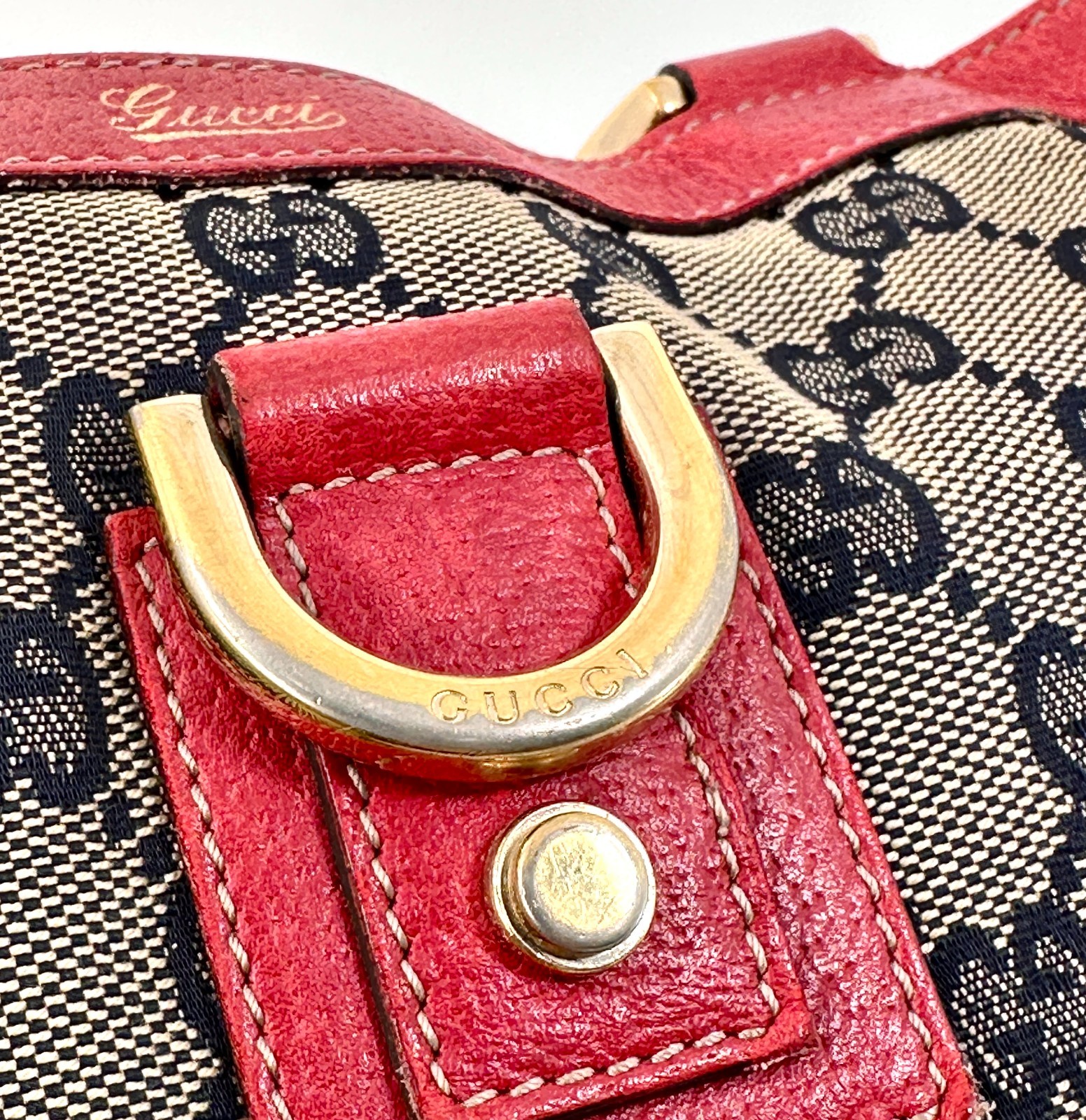 Gucci Abbey GG Canvas Leather Red 130739 Handbag Tote Bag Authentic