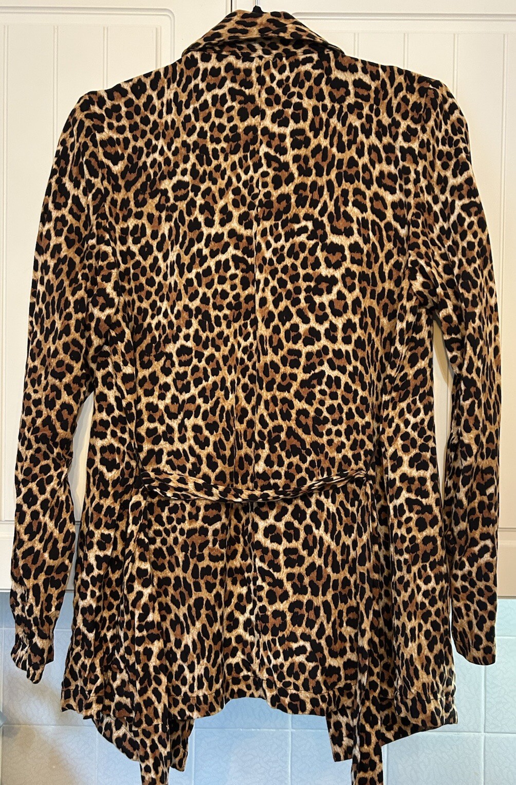 Animal Leopard Print Jacket Size 8 Lightweight & Belted, Open Front All Seasons