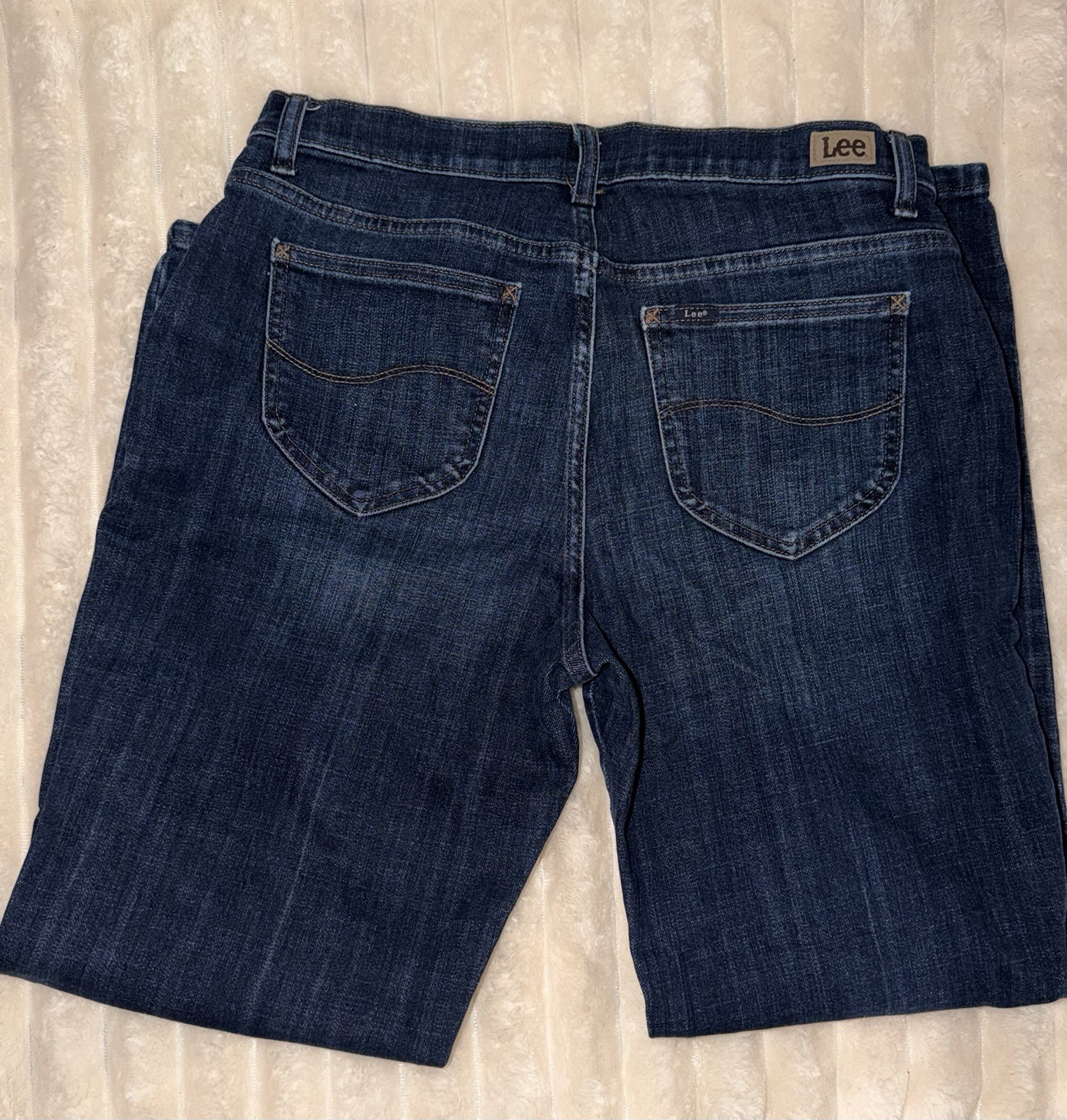 Lee Relaxed Fit Straight Leg Mid Rise Dark Wash Denim Jeans 12 Short