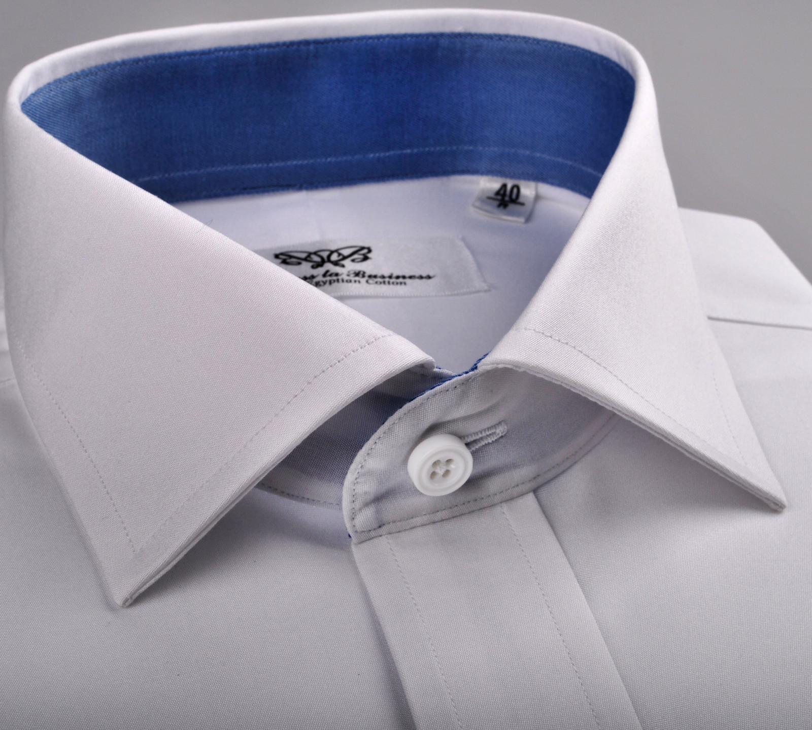 White Poplin Egyptian Cotton Profesional Formal Business Dress Shirt Blue Lining