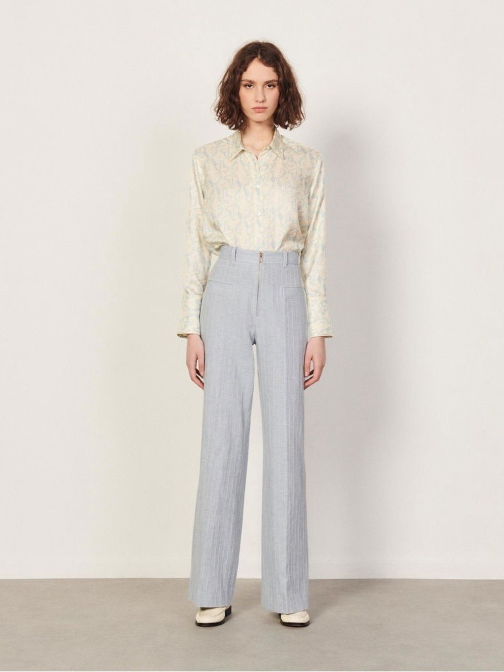 Sandro Paris Ulysse Blue Pinstripe High-Waist Wide-Leg Trousers EU 36 US 4