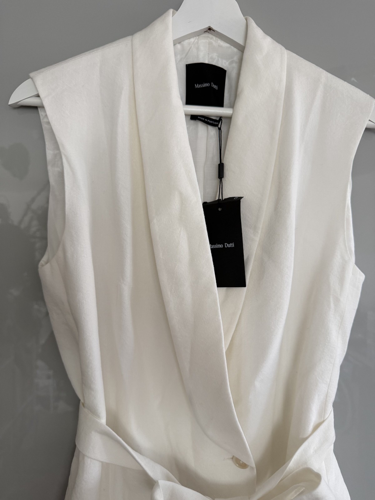 Massimo Dutti Linen Blazer Belted Dress White Sleeveless EU 36 US 4 Womens