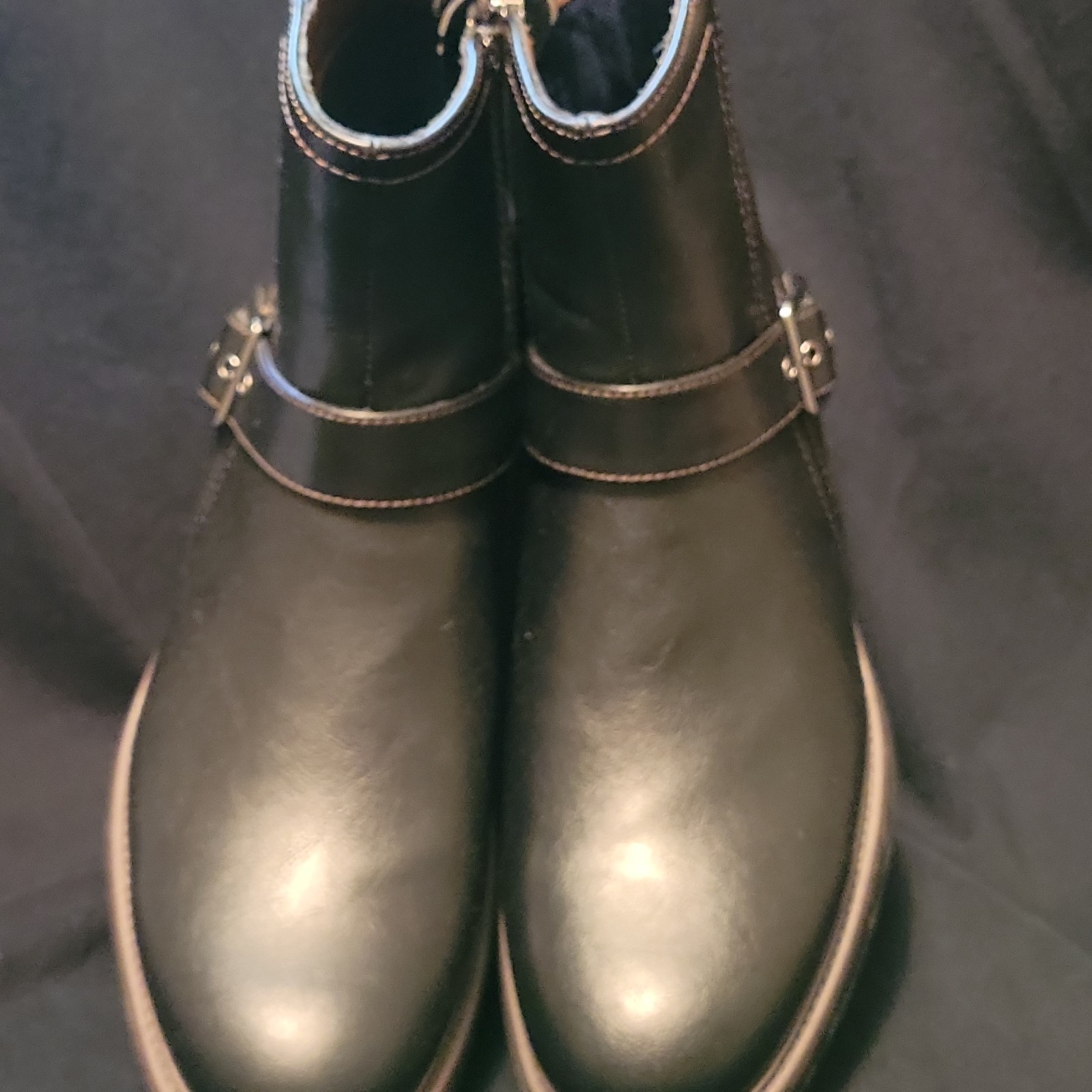 Men’s Black Ankle Harness Boots Buckle Strap Side Zip Synthetic US 9 EU 42