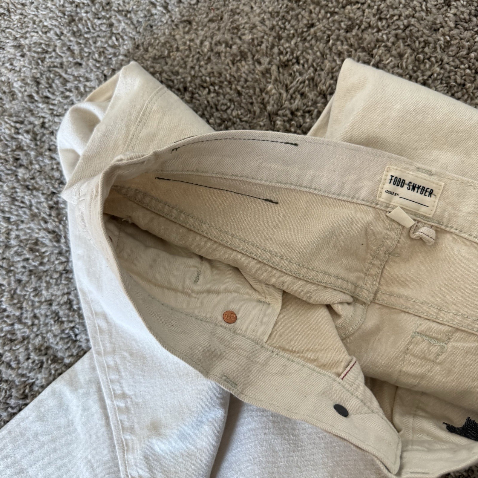 TODD SNYDER Selvedge Jeans Men’s SIZE 32X34 Slim Straight Fit Cream Casual