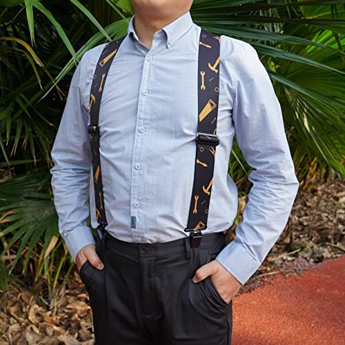 Men’s Suspenders Fully Elastic 2 inch Wide X back Heavy Duty Black Hand Tools