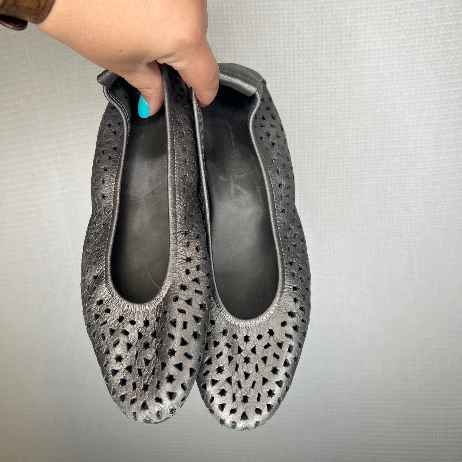 Arche Laius Metallic Pewter Leather Laser Cut Ballet Flats France Womens 40
