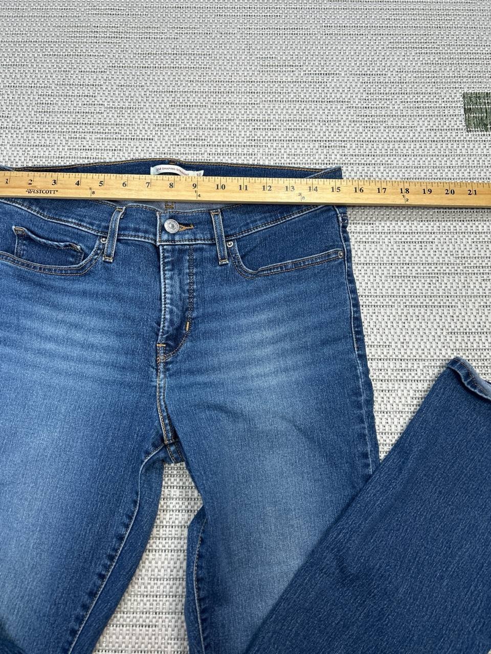 Levis 314 Shaping Straight Jeans Womens 31 Blue Whiskering Denim Cotton 31×28
